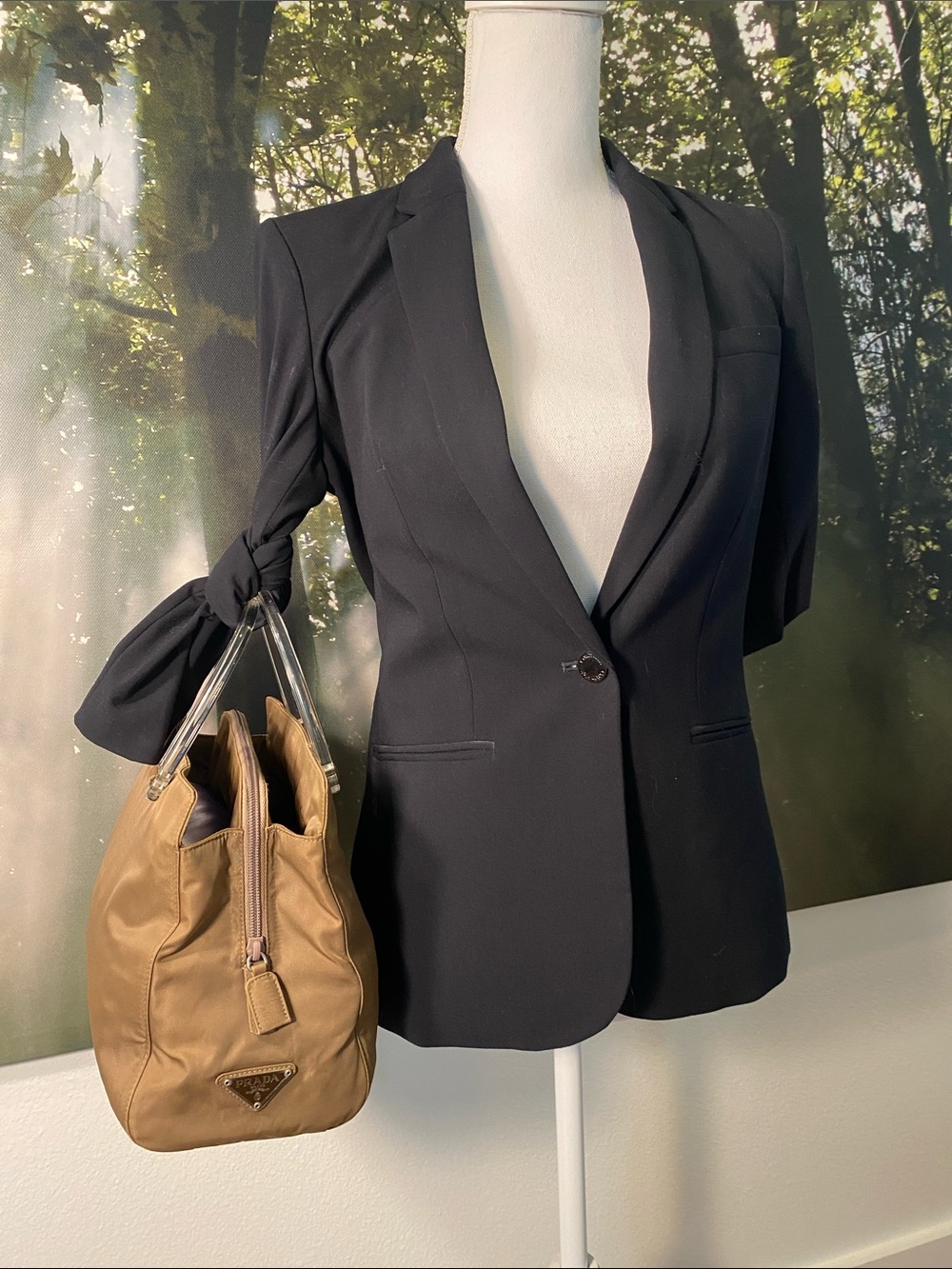 Vintage PRADA Tessuto Nylon Taupe Tote With Lucite Handles